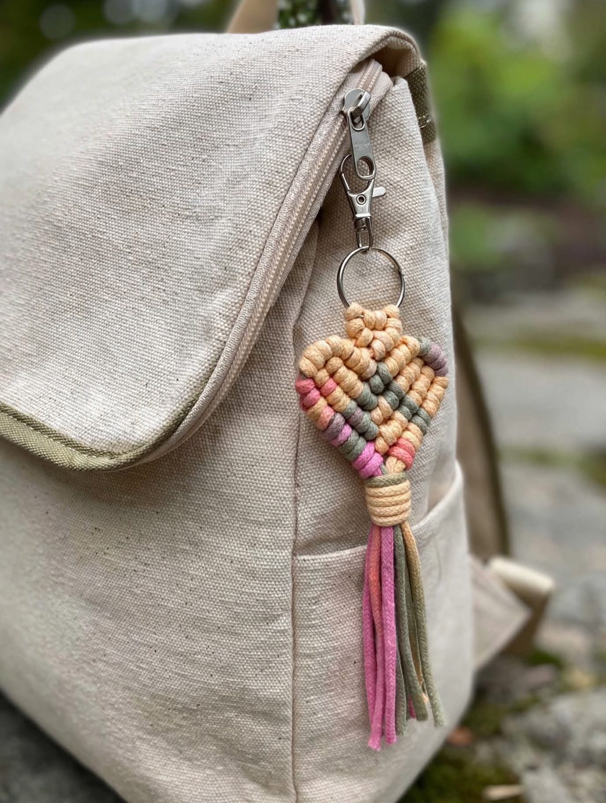 Macrame Heart Key Chain, another angle